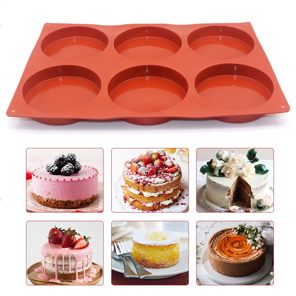 6-Cavity Large Cake Molds Silicone Round Disc Resin Coa