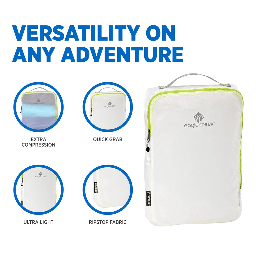 Eagle Creek Pack-It Specter Compression Packing Cubes for Travel S/M - 2 Durable, Lightweight, Water-Resistant Ripstop Fabric Suitcase Organizer Bags, White/Strobe