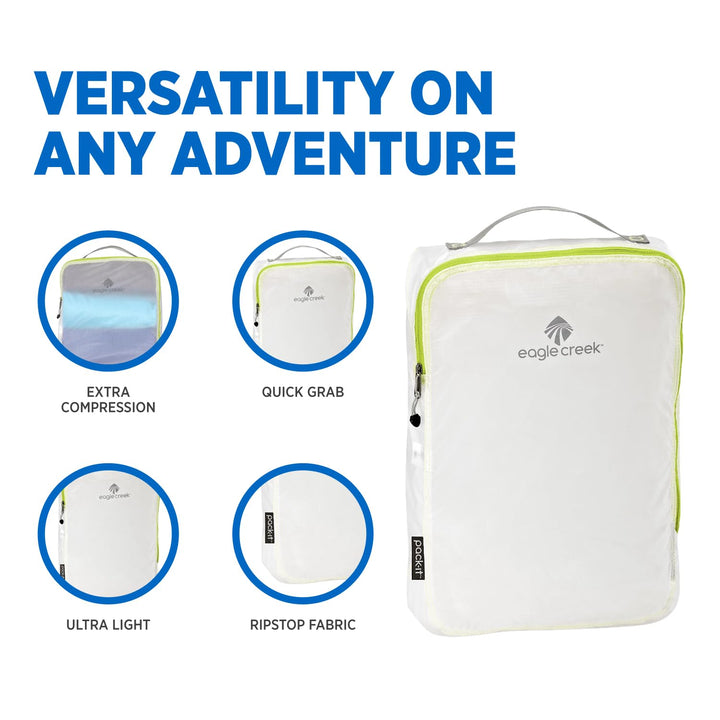 Eagle Creek Pack-It Specter Compression Packing Cubes for Travel S/M - 2 Durable, Lightweight, Water-Resistant Ripstop Fabric Suitcase Organizer Bags, White/Strobe