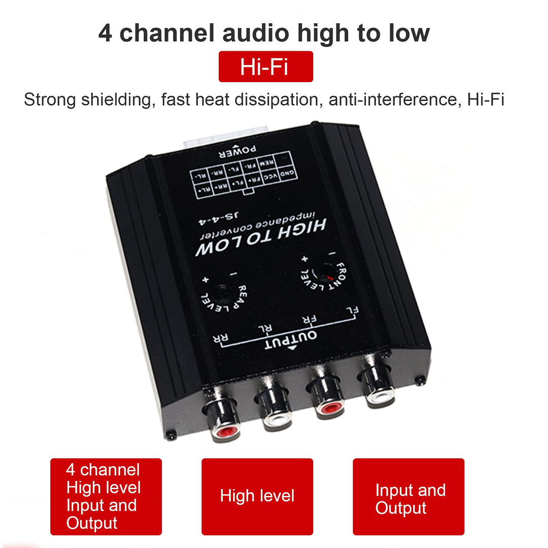 Audio Converter, 12V 4 Channel Audio Impedance Converter High to Low Line Car Stereo Radio Speaker Frequency for Hosts Without Low Frequency (RCA) Output