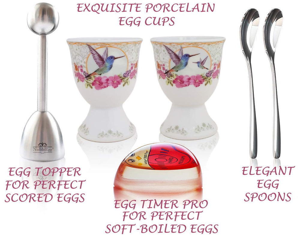 Complete Egg Cracker Topper Set | Unique Egg Cups for Soft Boiled Eggs, Egg Timer Pro, True 18/10 Egg Spoons, Egg Topper, Stylish Gift/Storage Box