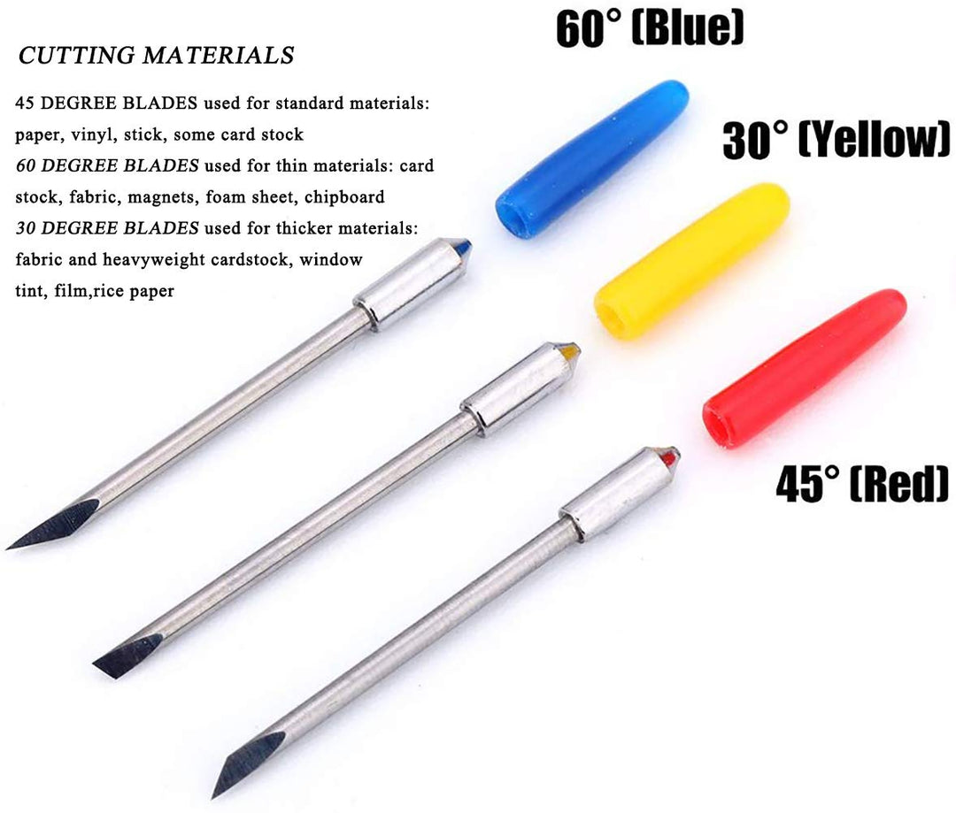 CB09 Blades for Silhouette Cameo 4/4 Plus/4 Pro/3/2/1/Portrait/Curio/with Graphtec Holder Housing 15PCS (30/45/60 Degree) Cutting Blades for Cameo Replacement Accessories Buddle