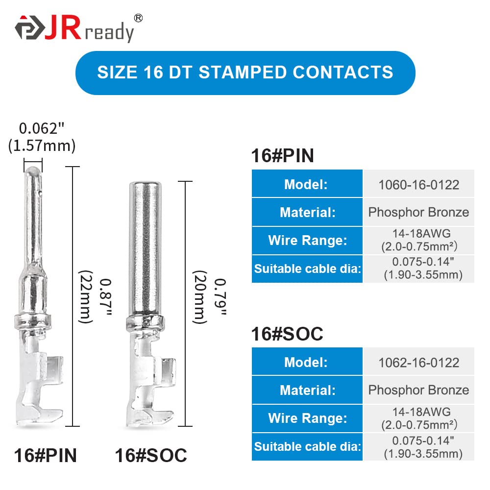 Deutsch Connector Pins and Sockets Stamped Contacts Size 16 ST6255 - Male Deutsch Pins 1060-16-0122/ Female Pins 1062-16-0122/ Open Barrel Terminals Wire Gauge 14-18 AWG, 50 Pairs