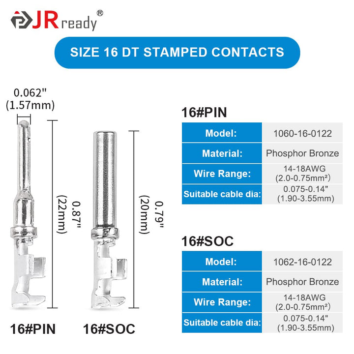 Deutsch Connector Pins and Sockets Stamped Contacts Size 16 ST6255 - Male Deutsch Pins 1060-16-0122/ Female Pins 1062-16-0122/ Open Barrel Terminals Wire Gauge 14-18 AWG, 50 Pairs