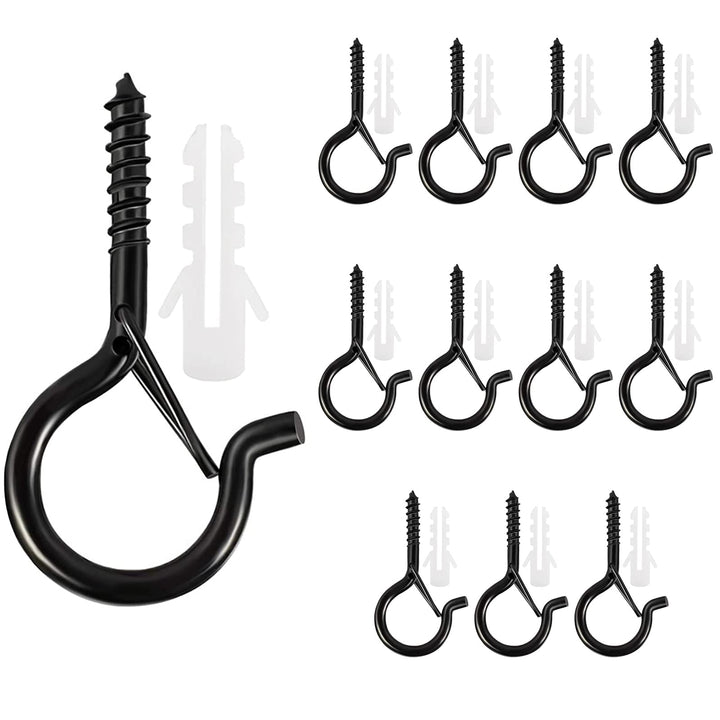 Q Hanger Hooks Screw Hanging Hooks Easy Release Wall Plant Hooks Light Hangers with Safety Buckles for String Lights Festival Decoration Kitchen Use Hanging Supplies (Pack of 12, Black)