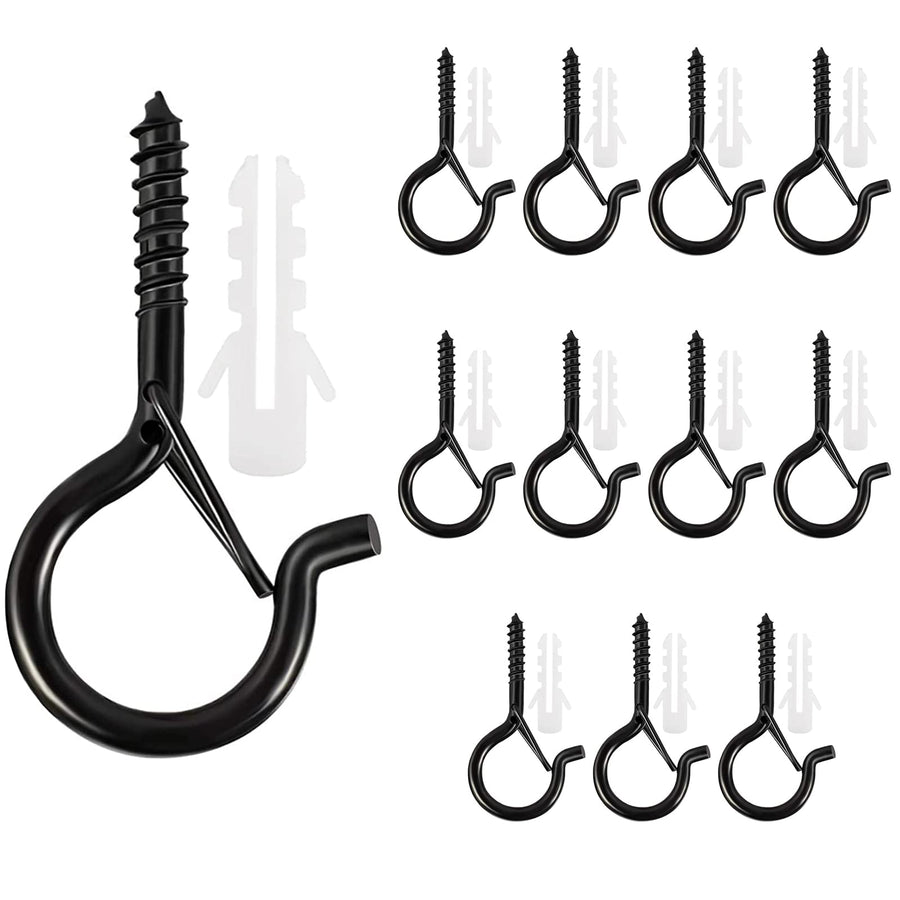 Q Hanger Hooks Screw Hanging Hooks Easy Release Wall Plant Hooks Light Hangers with Safety Buckles for String Lights Festival Decoration Kitchen Use Hanging Supplies (Pack of 12, Black)