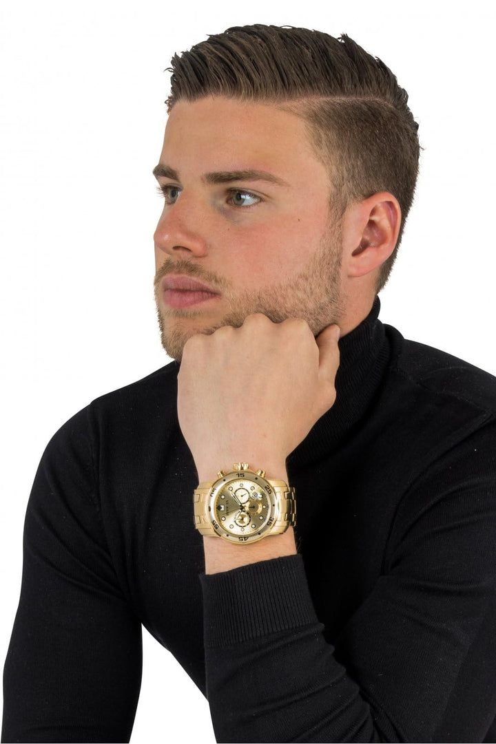 Men&#39;s Pro Diver Quartz Watch with Gold Tone Stainless Steel Band, Gold (Model: 0074)