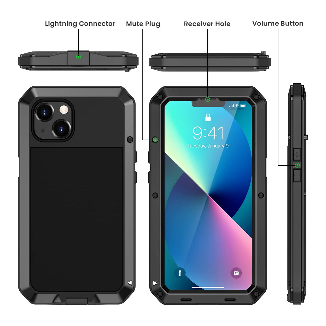 Lanhiem for iPhone 13 Metal Case, Heavy Duty Shockproof