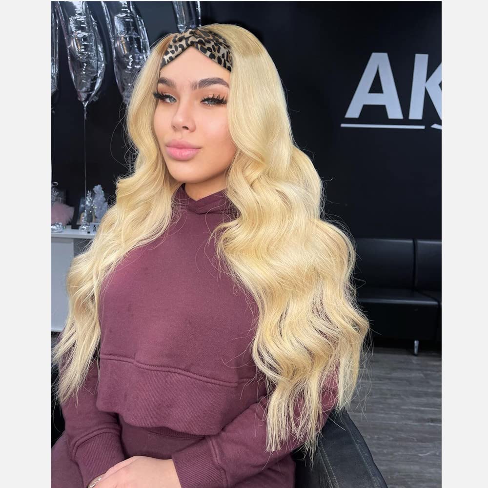 Body Wave Headband Wig Synthetic Wig 180% Density 613 Wig Headband Wigs for Black Women Natural Looking Ombre Blonde Wig glueless wigs 22 Inches
