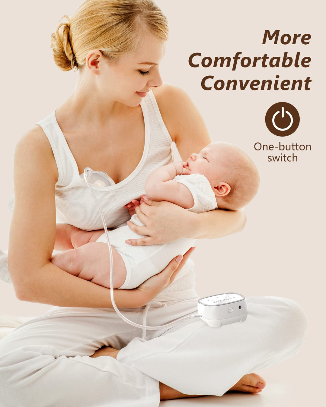 Wearable Electric Breast Pumps, Hands-Free Breastfeeding Pump, BPA Free Nursing Double Breast Milk Pumps with 5 Modes &amp; Touch Panel, LED Display, Split Designed, 21MM/24MM Insert Funnels