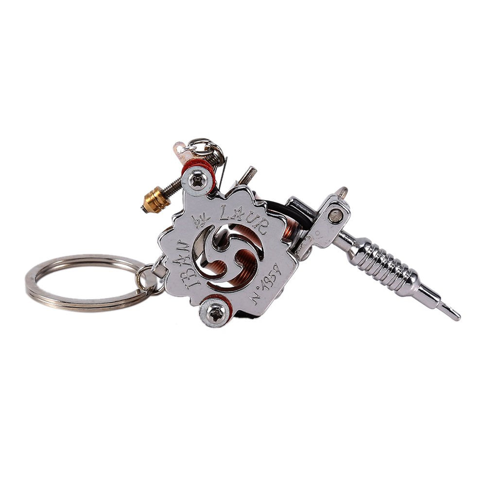 Mini Key Chain, 1PC Portable Keychain & Key Ring for Tattoo Machine Gun as Pendant Ornament Jewelry Design Supply (Silver Tone)