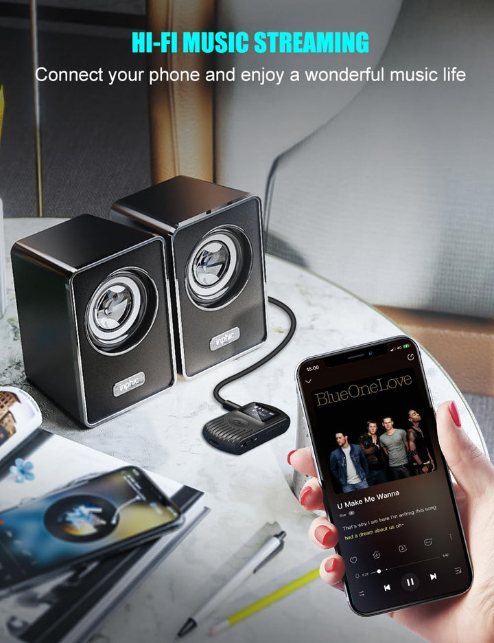 Bluetooth Receiver with LCD Screen, Portable 3.5mm AUX Bluetooth 5.0 Adapter for Car/Home Stereo/Speaker/Wired Headphones, Noise Cancelling/Hands-Free Calling/Music Streaming-Black