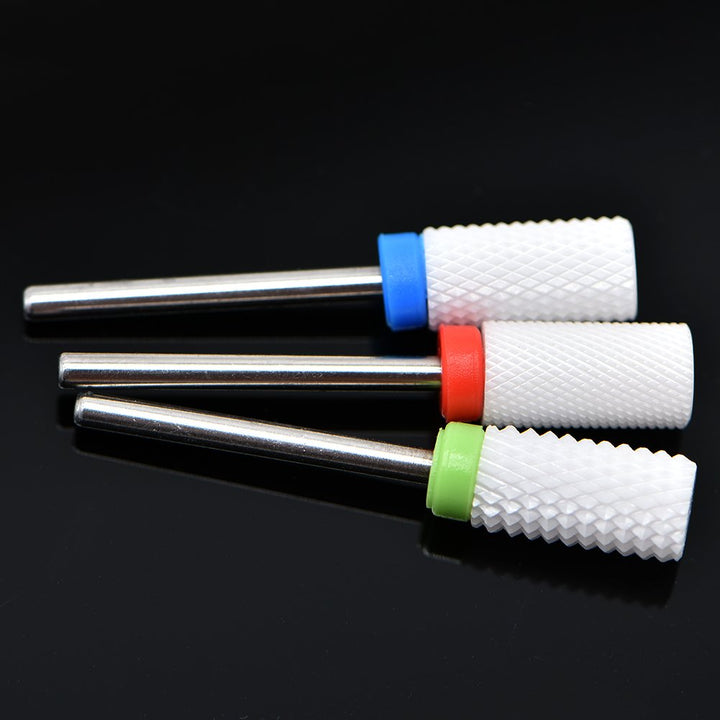 3 Pcs/Set Ceramic Nail Drill Bits Set Manicure Machine Accessories Professional Electric Nail Drill Bits for Acrylic Nails Nail Art Tools Size 3/32 (Large Barrel Top, Coarse+Medium+Fine)