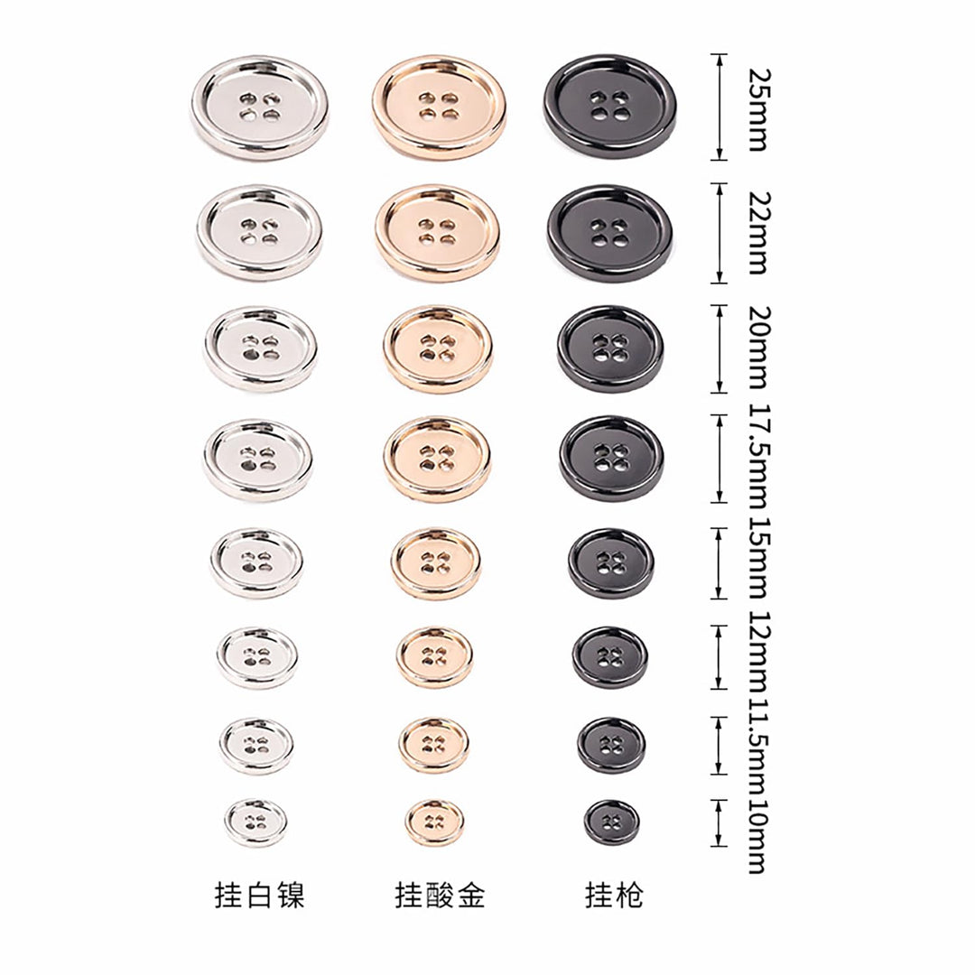 10 PCS Metal Buttons Suit Shirts Coats Sewing Round Retro 4-Hole Buttons for Clothes Decoration Handmaking (Golden, 15mm)