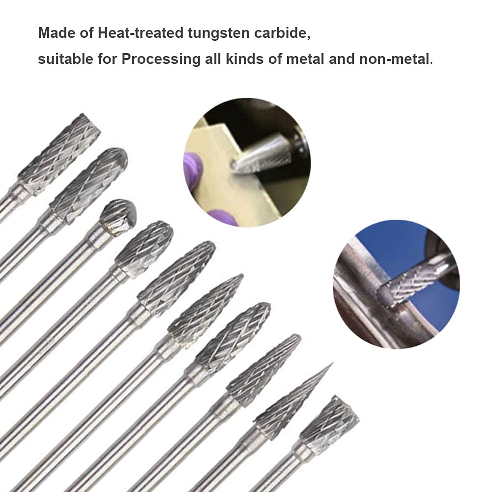 10pcs 1/8 Shank Long Double Cut Tungsten Carbide Burrs for Dremel, Rotary Burr Bits Rotary Files Burr Set for Die Grinder Rotary Tool, 4-Inch Length
