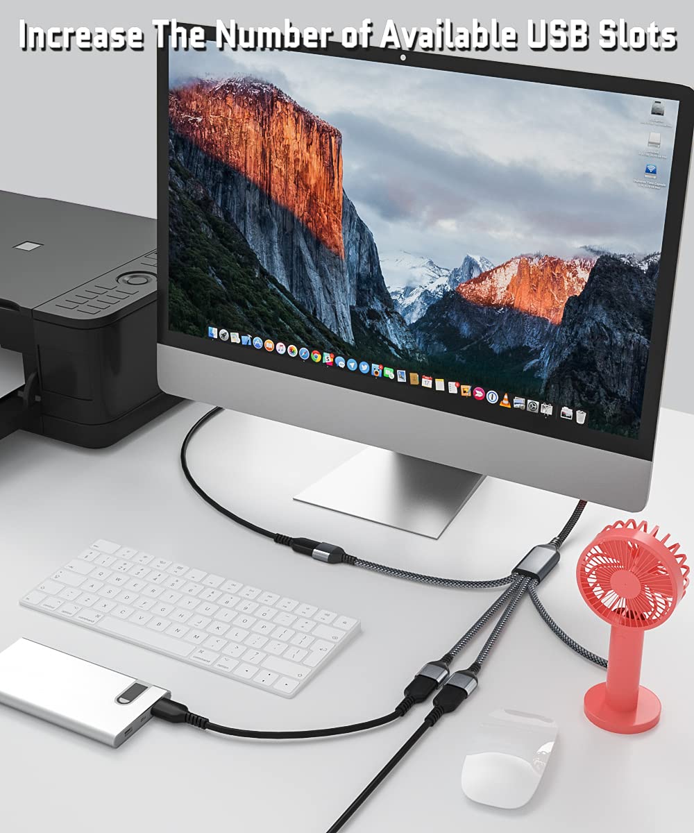 USB Splitter Y Cable 1FT,USB Splitter 1 in 4 Out,USB Charger Splitter,Multi Port USB Extension Splitter,Multiport 2/3/4 Out Data Charging Split Adapter for PC,TV,MacBook,Laptop