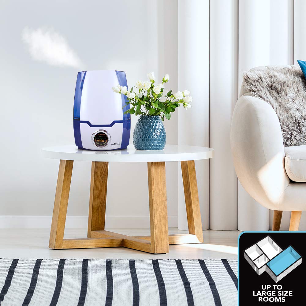 Humidifier Large Capacity 1.37 Gal 5.2L Whisper-Quiet High Performance Cool Mist Ultrasonic Rooms up to 400 SqFt Baby Bedroom BPA Free Up to 70hs Digital Display Aroma Tray (Blue)