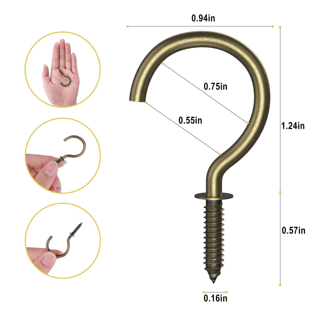 50 Pcs Screw Hooks, 1-1/4 Inch Bronze Cup Hooks Screw in Mug Hooks Metal Heavy Duty Screw Wood Wall Ceiling Hooks Plant Hooks Indoor Outdoor for Utensils Plants Baskets Lights Wreaths