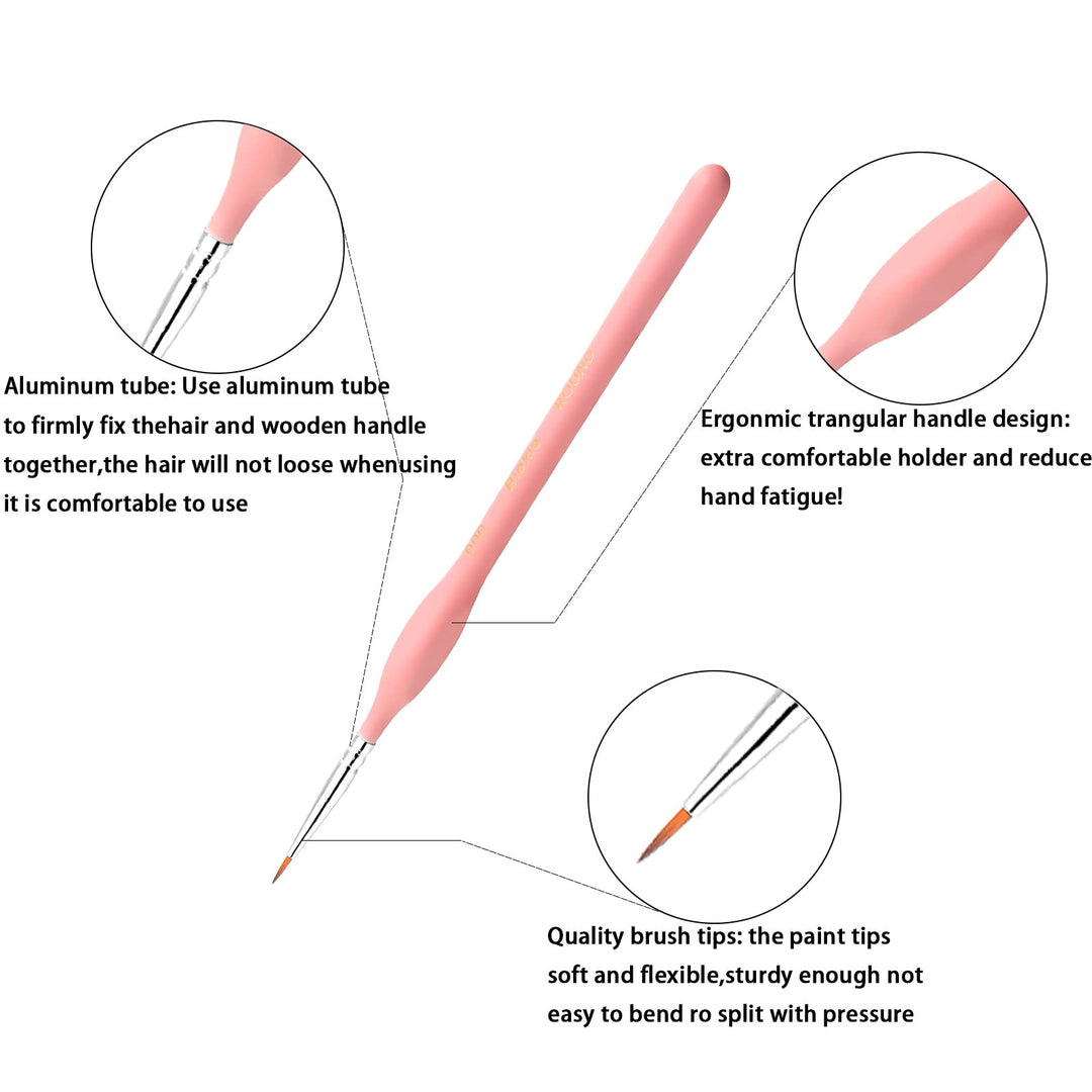 Detail Paint Brush Set, miniature paint brushes,11pcs Fine Tip Paint Brushes for Acrylic Painting Watercolor, Oil, Face, Nail, Scale Model Painting, Line Drawing (Pink)