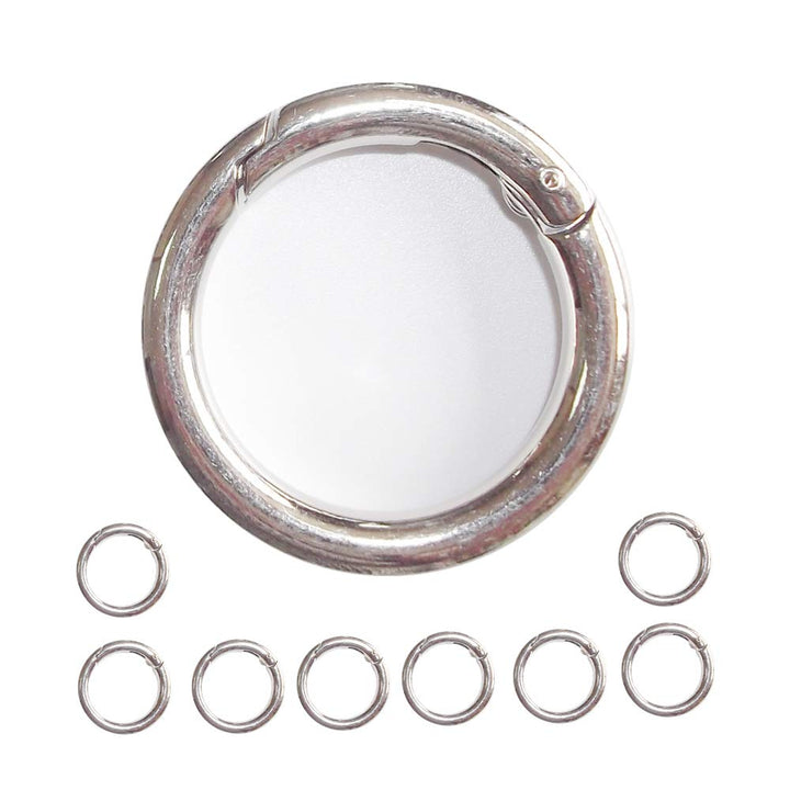 Sturdy Alloy Spring O Ring,Spring Clip Round Carabiner,Metal Circle Trigger Rings Firm Clasp Snap Hook Key Ring Buckle Fastener,Range 3/4 inch to 2 inch Size (Silver, 35mm(1.37))