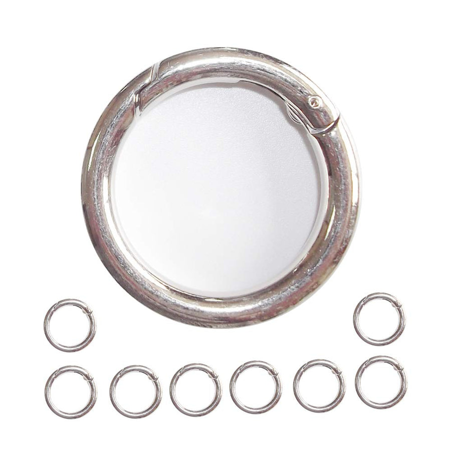 Sturdy Alloy Spring O Ring,Spring Clip Round Carabiner,Metal Circle Trigger Rings Firm Clasp Snap Hook Key Ring Buckle Fastener,Range 3/4 inch to 2 inch Size (Silver, 35mm(1.37))