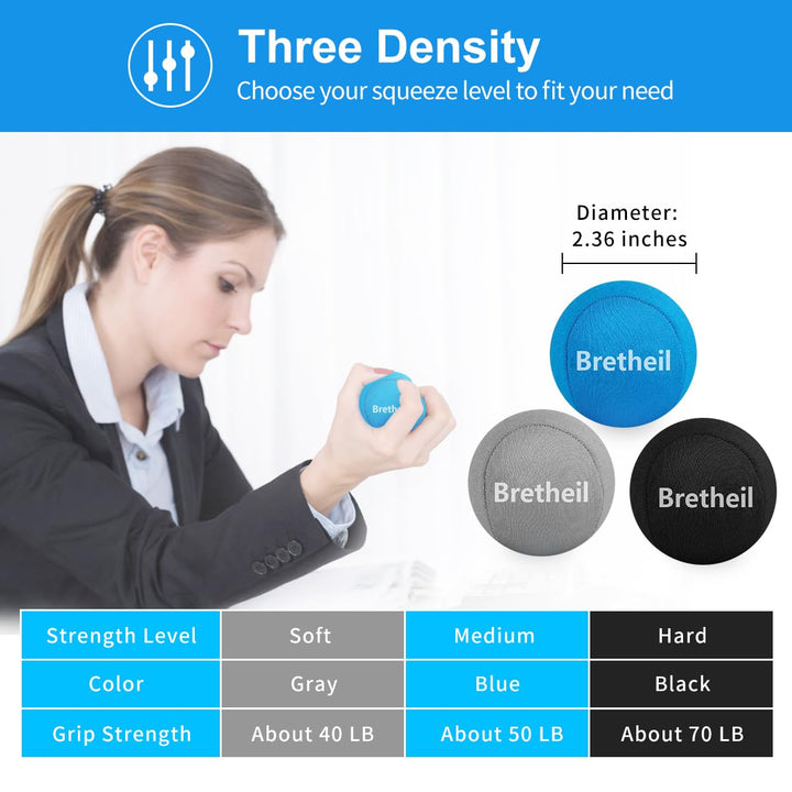 Hand Stress Balls, Stress Balls for Adults, Therapy Squeezing Relief Soft Balls for Anxiety &amp; Hand Strengthening Grip Exercise &amp; Physical Rehabilitation, Great for Adults (3 Density Reliever)