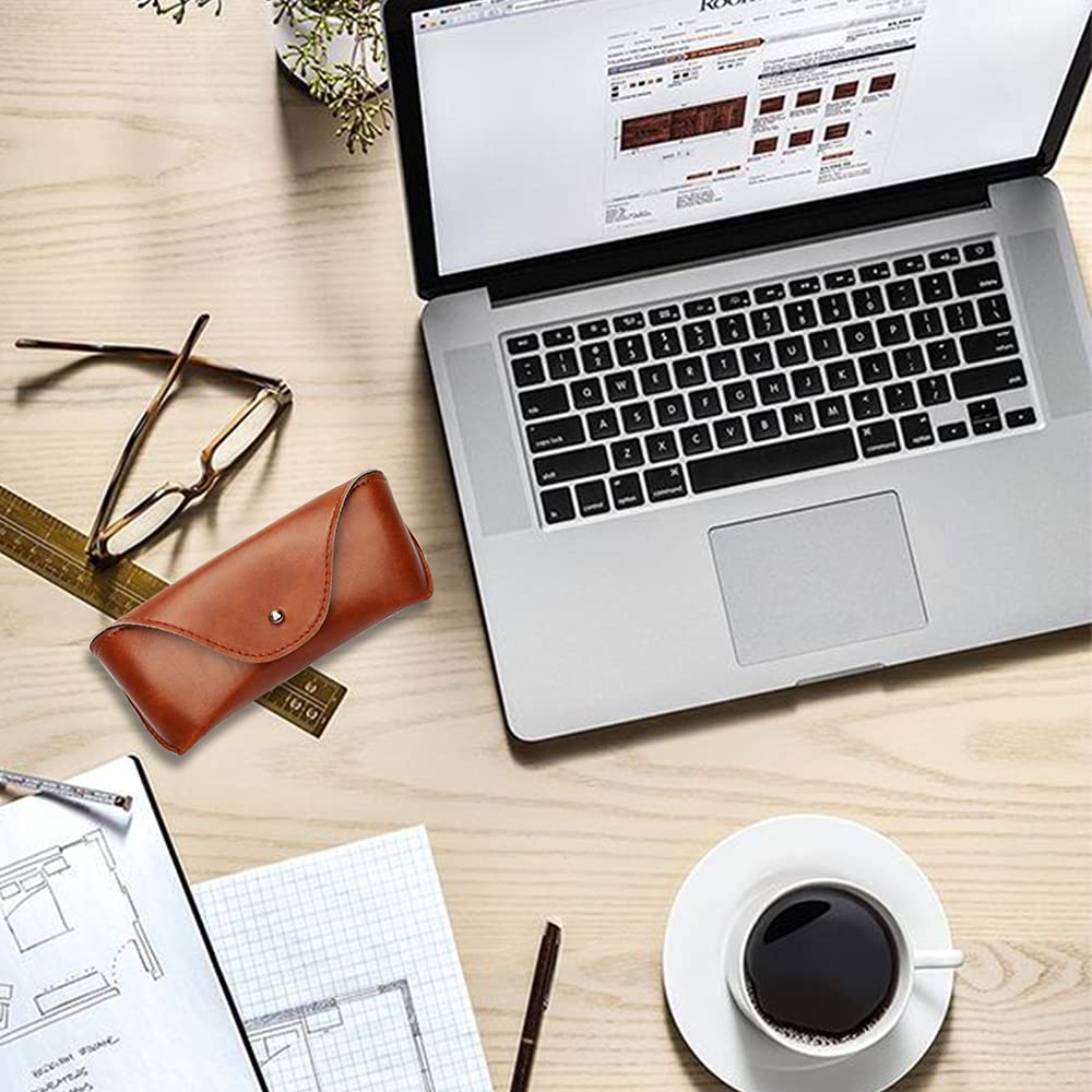 Portable Leather Glasses Case, Flexible Reading Eyeglass Pouch Slim Case for Women Men Horizontal Sunglasses Case