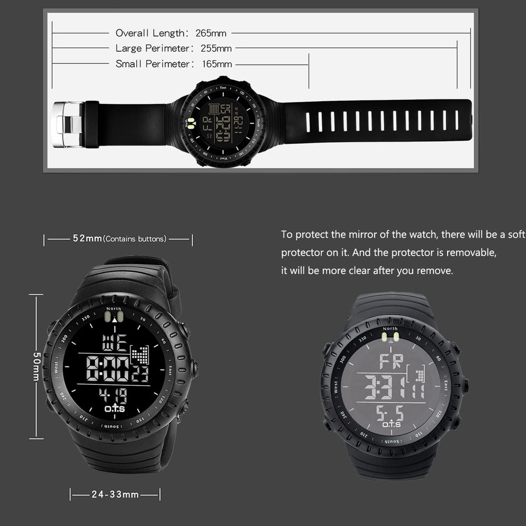Men&#39;s Digital Sports Watch Waterproof Tactical Watch with LED Backlight Watch for Men (Black)