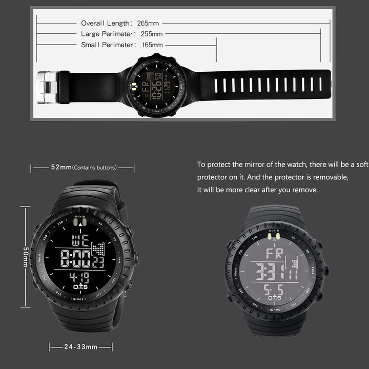 Men&#39;s Digital Sports Watch Waterproof Tactical Watch with LED Backlight Watch for Men (Black)