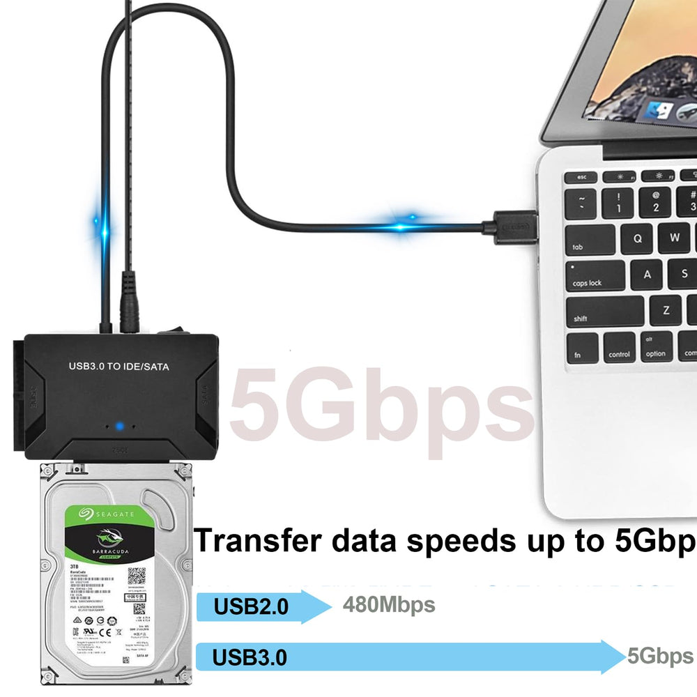 USB 3.0 to SATA IDE Adapter, Hard Drive Reader External Ultra Recovery Converter Compatible with 2.5 3.5 HDD, SSD,5.25-inch DVD/CD-ROM Optical Drive Data Transfer with Power Supply