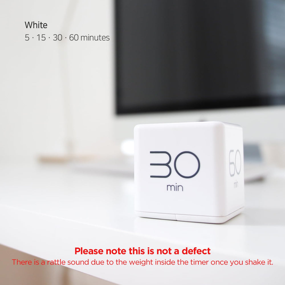 Cube Timer (White), Flip Timer Gravity Sensor, Productivity Timer, Desk Timer, Kids Timer, ADHD Timer, Workout Timer, Time Management for Classroom Office 5, 15, 30, 60 min Timer Setting