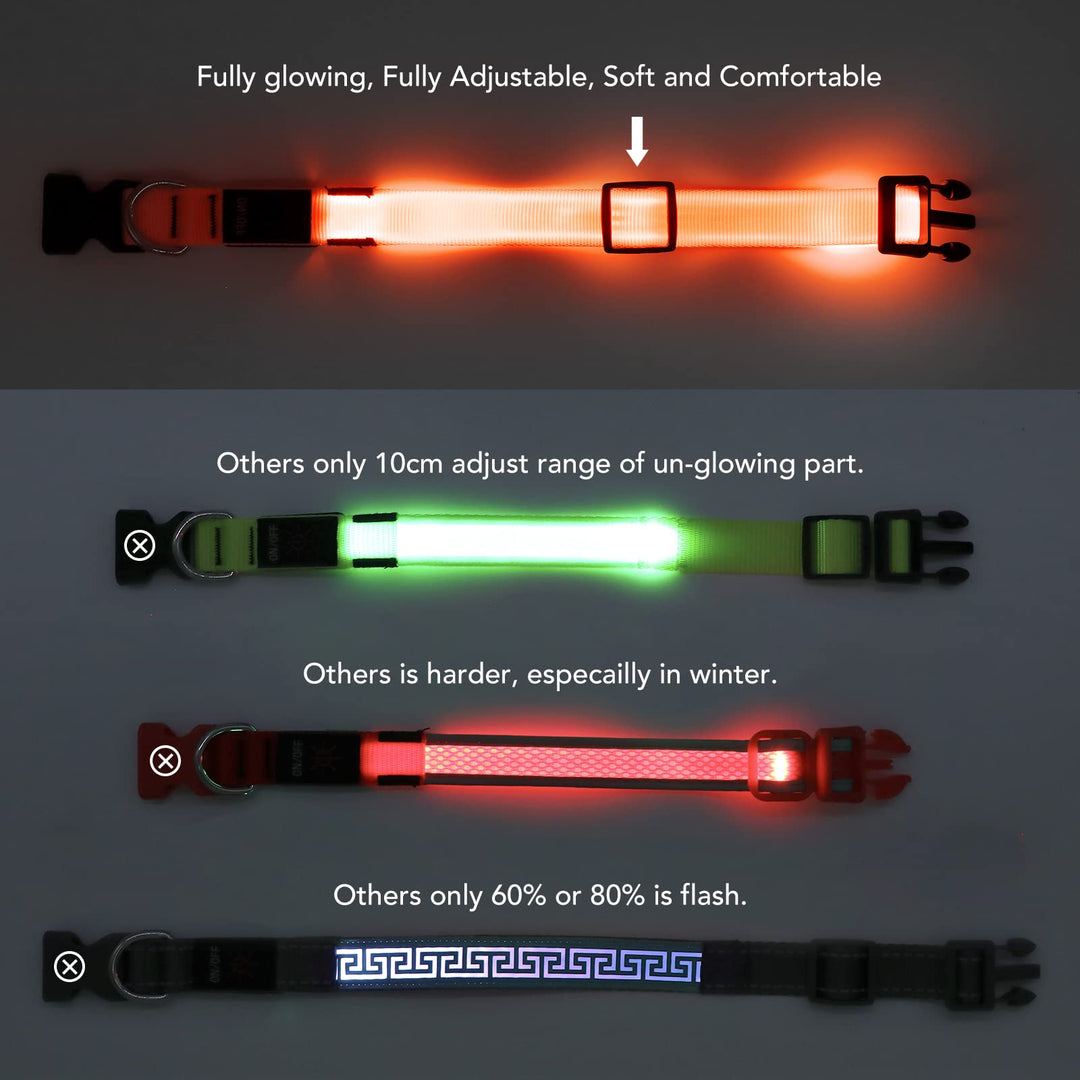 Light Up Dog Collar at Night, Led Dog Collar Adjustable, Lighted Dog Collar Rechargeable Waterproof, Dog Lights for Night Walking, Glow in The Dark Dog Collars Light for Medium Large Dogs OM