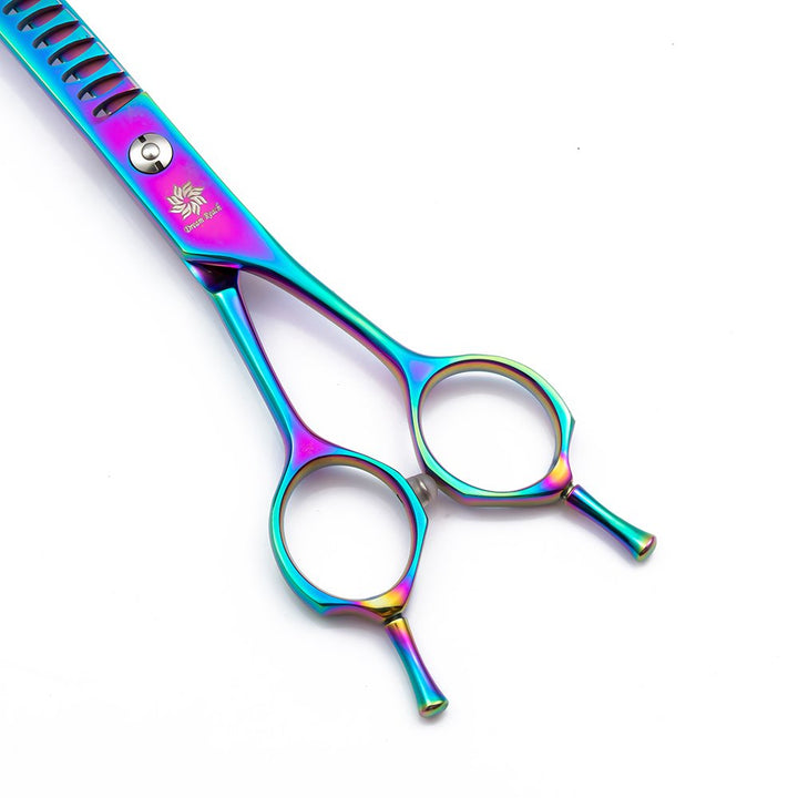 6.5/8.0'' Professional Chunker Shear Twin Tail Downward Curved Pet Grooming Thinning/Blending Scissors Dog&cat Grooming Chunkers Shear (6.5 inches) Rainbow