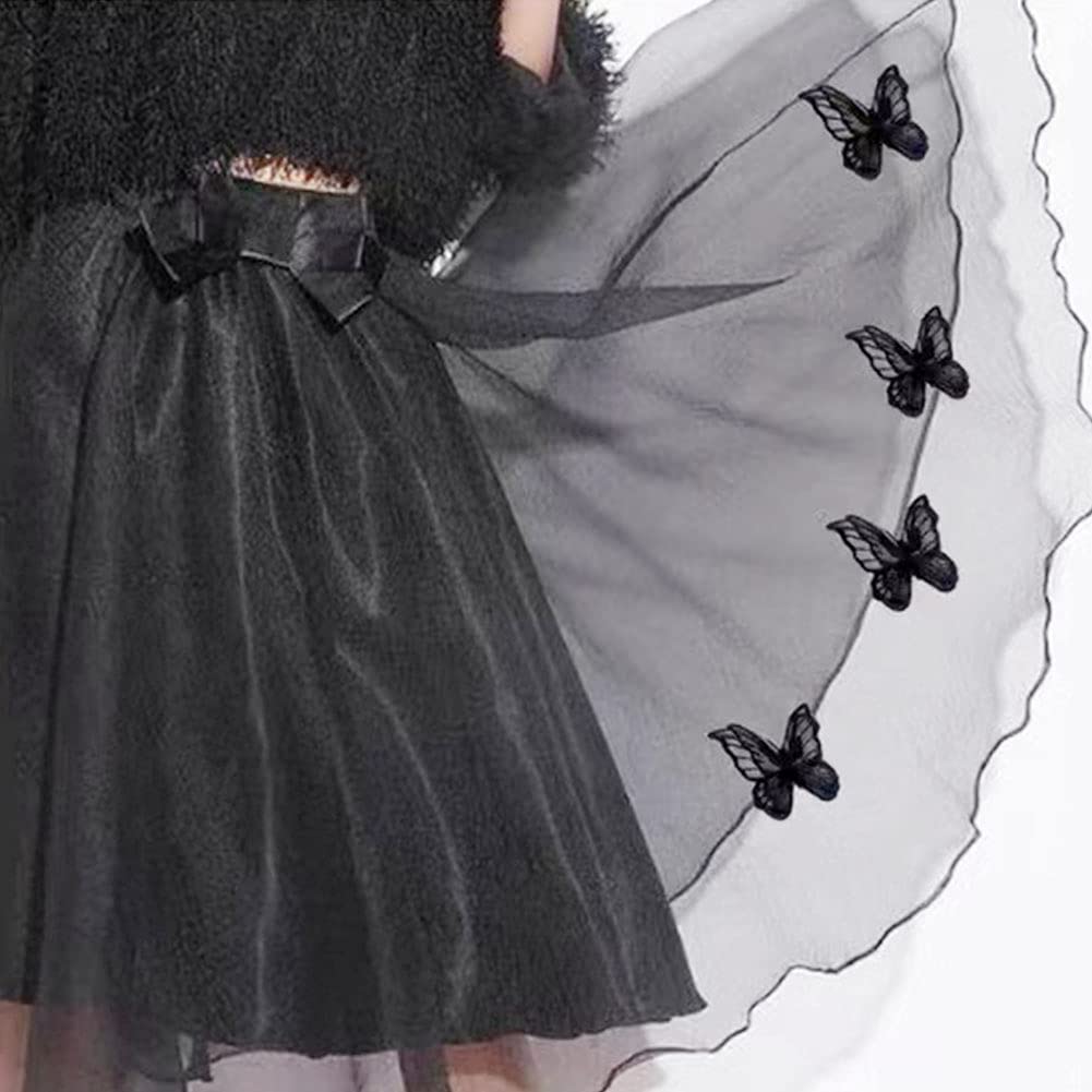 30 PCS Double Layers Lace Butterfly Applique Embroidery Butterfly Sew Iron On Patch, Organza Patches Butterfly Applique for Wedding Bridal Dress Sewing Craft DIY Clothes Hair Ornaments etc (Black)