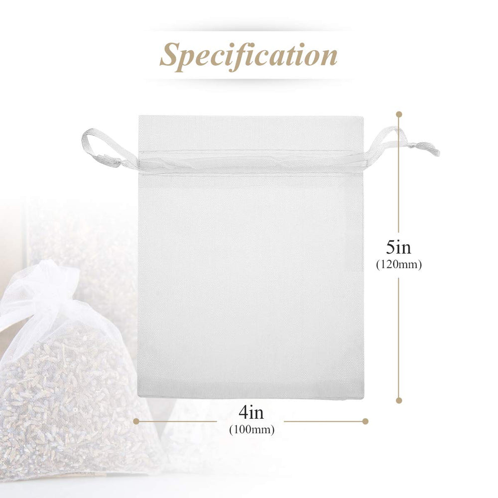 50 Pack 4x5 inches White Organza Bag,Drawstring Gift Po