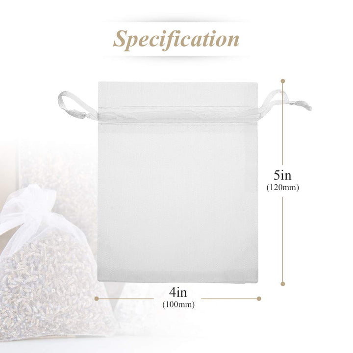 50 Pack 4x5 inches White Organza Bag,Drawstring Gift Po