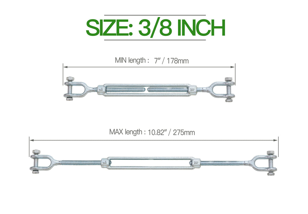 Jamiikury 3/8 Jaw Jaw Turnbuckle Galvanized Jaw and Jaw
