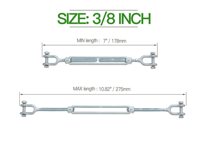 Jamiikury 3/8 Jaw Jaw Turnbuckle Galvanized Jaw and Jaw