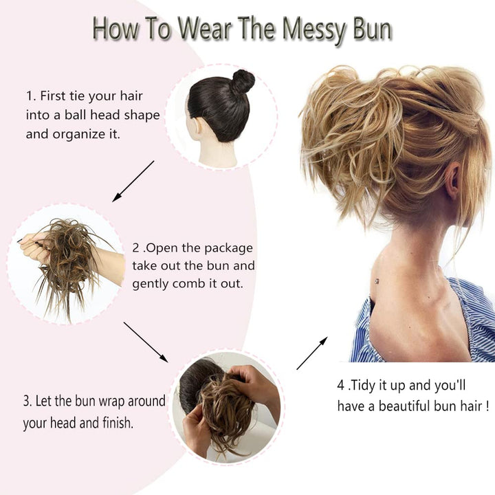 Tousled Updo Messy Bun Hair Piece Hair bun Extensions With Elastic Rubber Band Ponytail Hairpiece Scrunchies for Women (Light Brown)