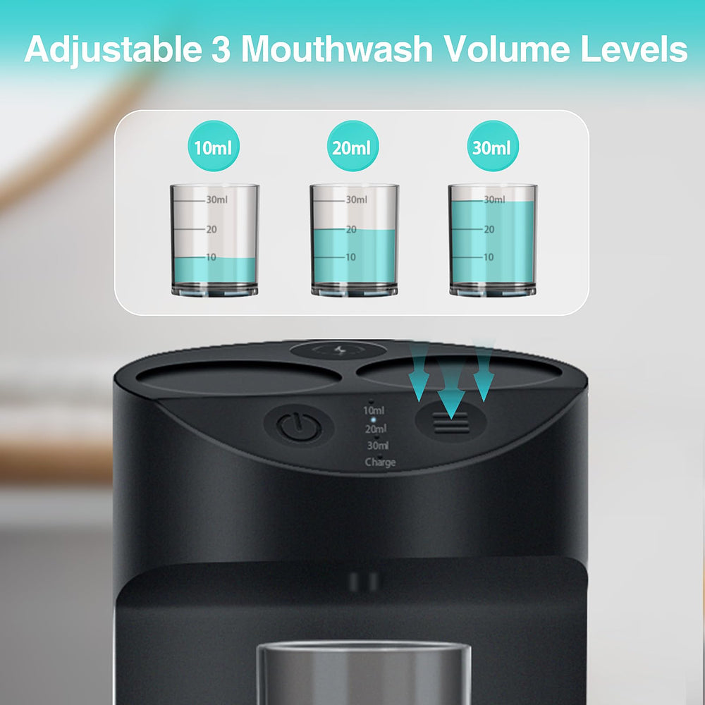 Automatic Mouthwash Dispenser for Bathroom, 19.36 Oz Mouthwash Container Touchless with Magnetic Cups, 3 Adjustable Dispensing Levels No Drip Wall Mounted Mouthwash Dispenser Bottle Black