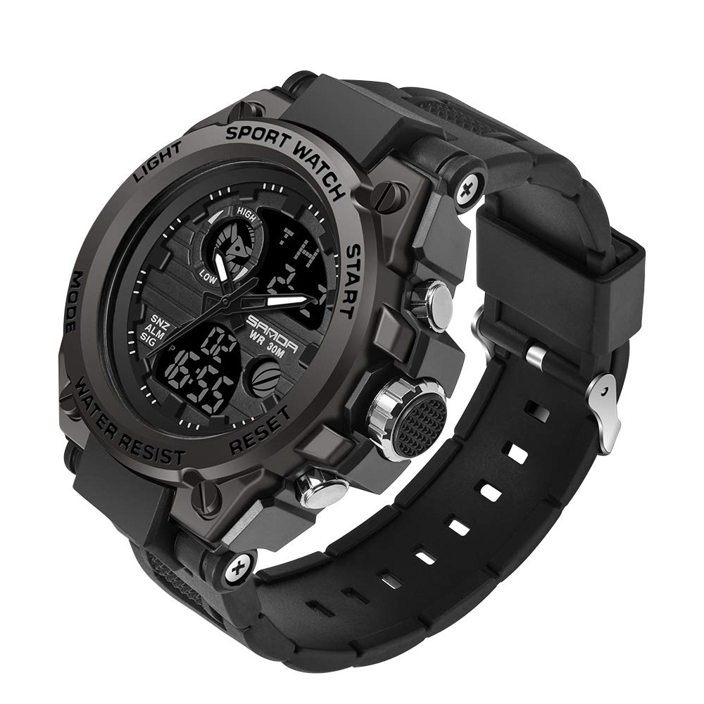 Men&#39;s Watches Sports Outdoor Waterproof Military Watch Date Multi Function Tactics LED Alarm Stopwatch (26_Black)
