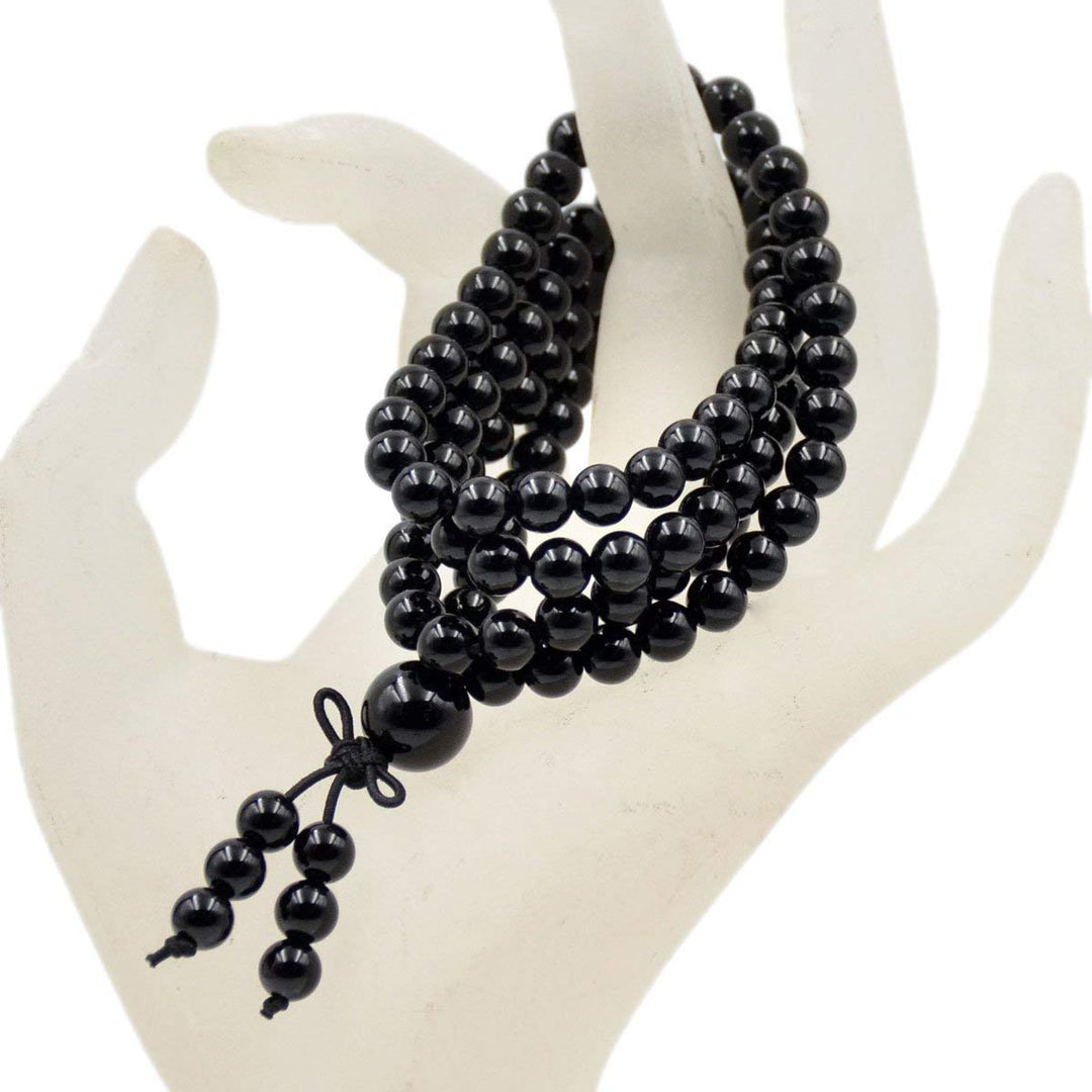 Natural Gemstones Buddhist 108 Prayer Healing Beads Mala Stretchy Bracelet Necklace 6mm (Black Onyx)