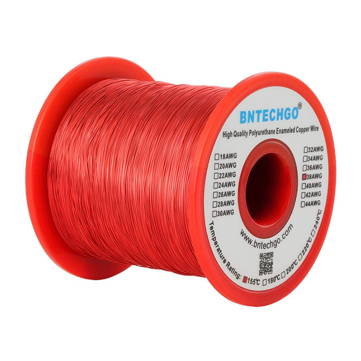 38 AWG Magnet Wire - Enameled Copper Wire - Enameled Magnet Winding Wire - 1.0 lb - 0.0039 Diameter 1 Spool Coil Red Temperature Rating 155 Widely Used for Transformers Inductors