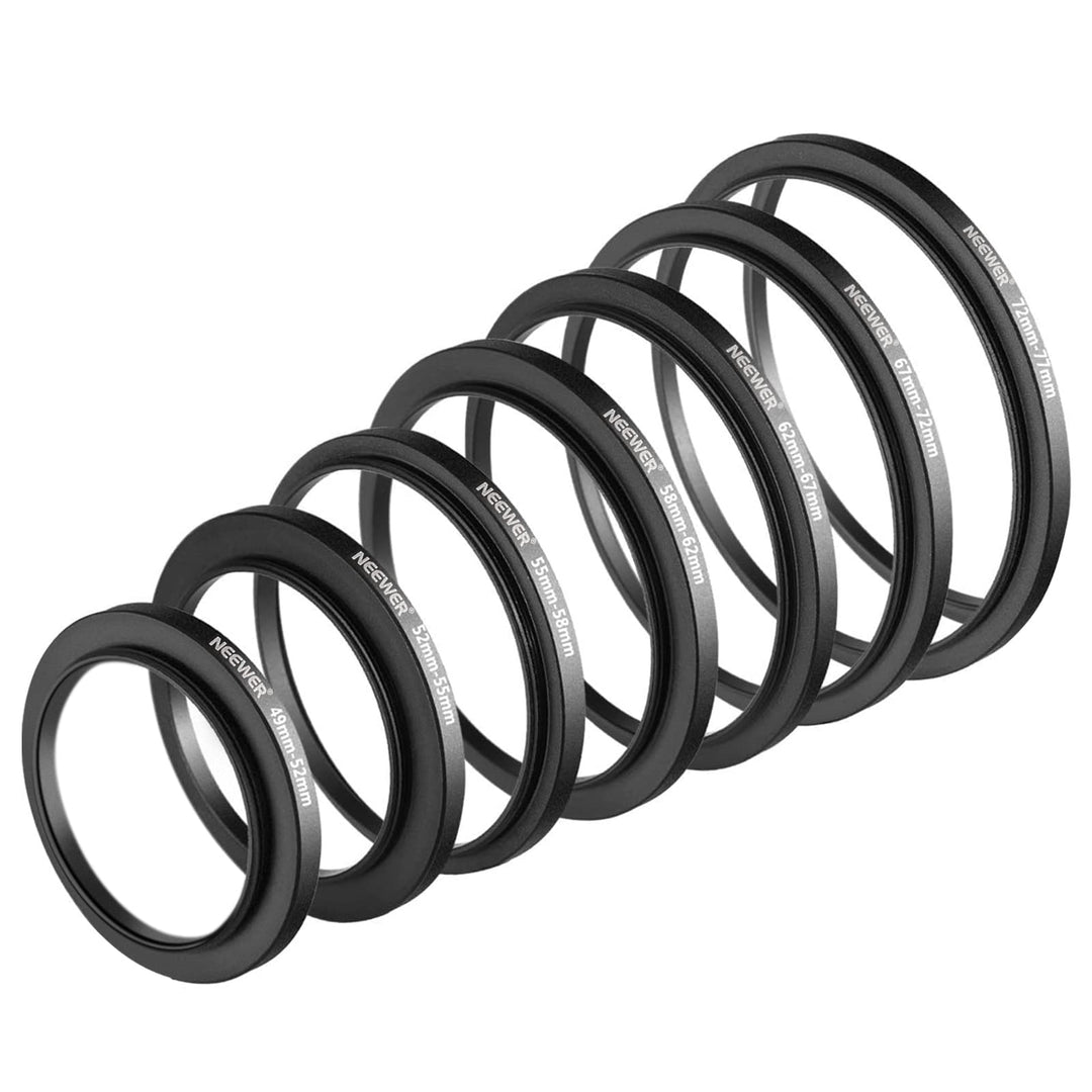 NEEWER 7PCS Step Up Rings Filter Adapter, 49-52mm, 52-5