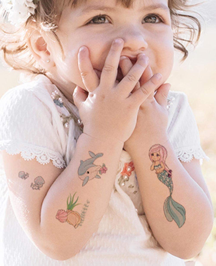 Mermaid Temporary Tattoos(80 designs) - Fake Mermaid Assorted Temporary Tattoos For Kids Children Girls Birthday Party Favors Supplies Party Accessories