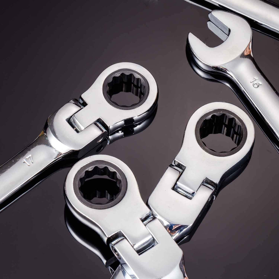 Flexible Ratchet Wrench Set 12pcs 8-19mm Spanner Gear Ring Ratcheting Combination Flexi Wrench Kit Metric Flex Head