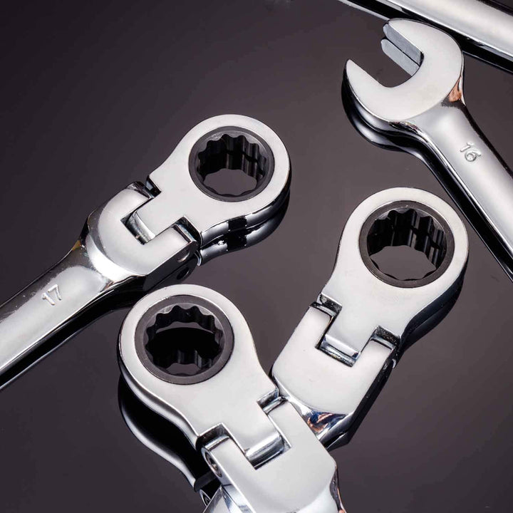 Flexible Ratchet Wrench Set 12pcs 8-19mm Spanner Gear Ring Ratcheting Combination Flexi Wrench Kit Metric Flex Head