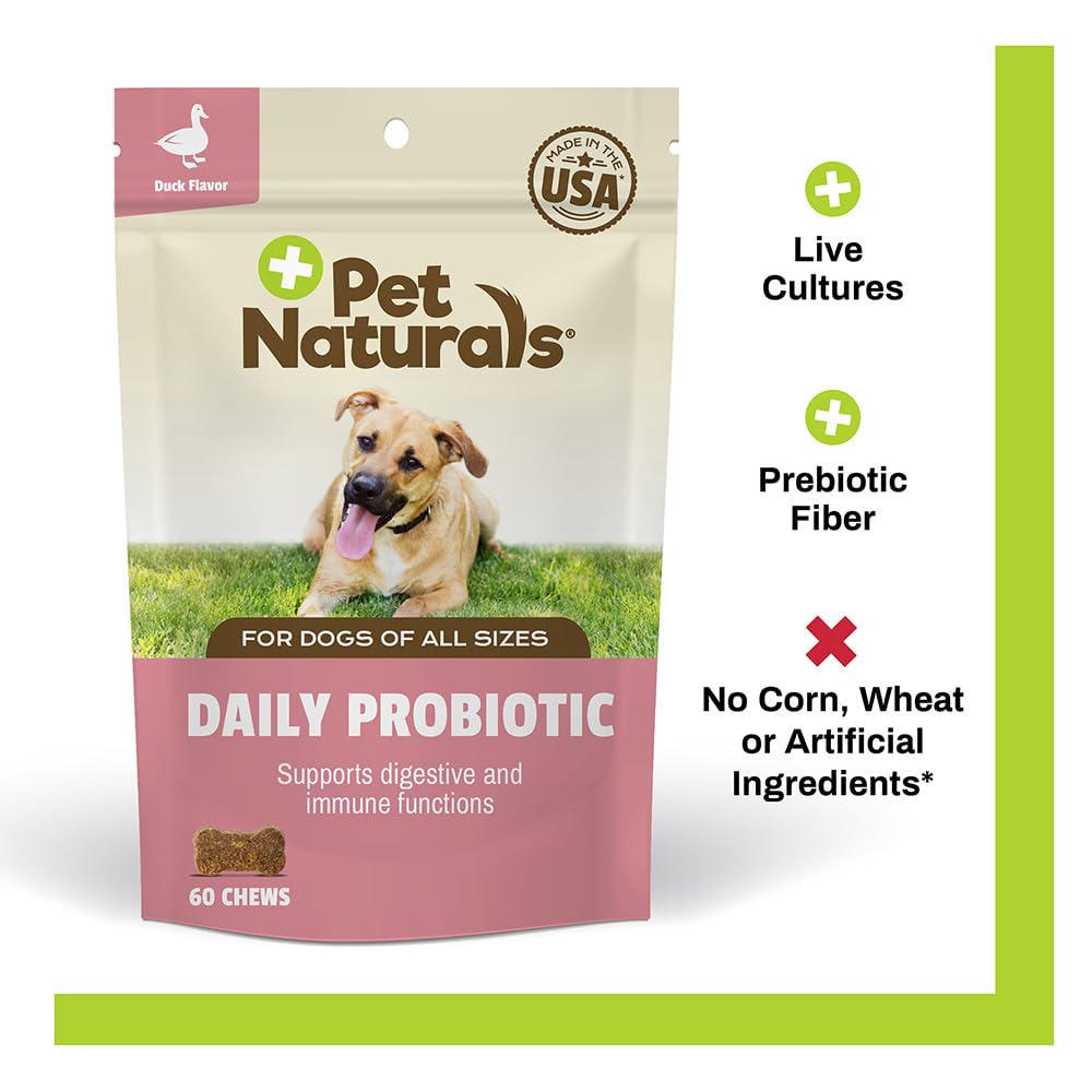 Daily Probiotic for Dogs, 120M CFUs - Pre and Probiotics for Dogs Digestive Health, Gut Health, Immune Support, Diarrhea, Allergies and Itching - 60 Chews, Duck Flavor