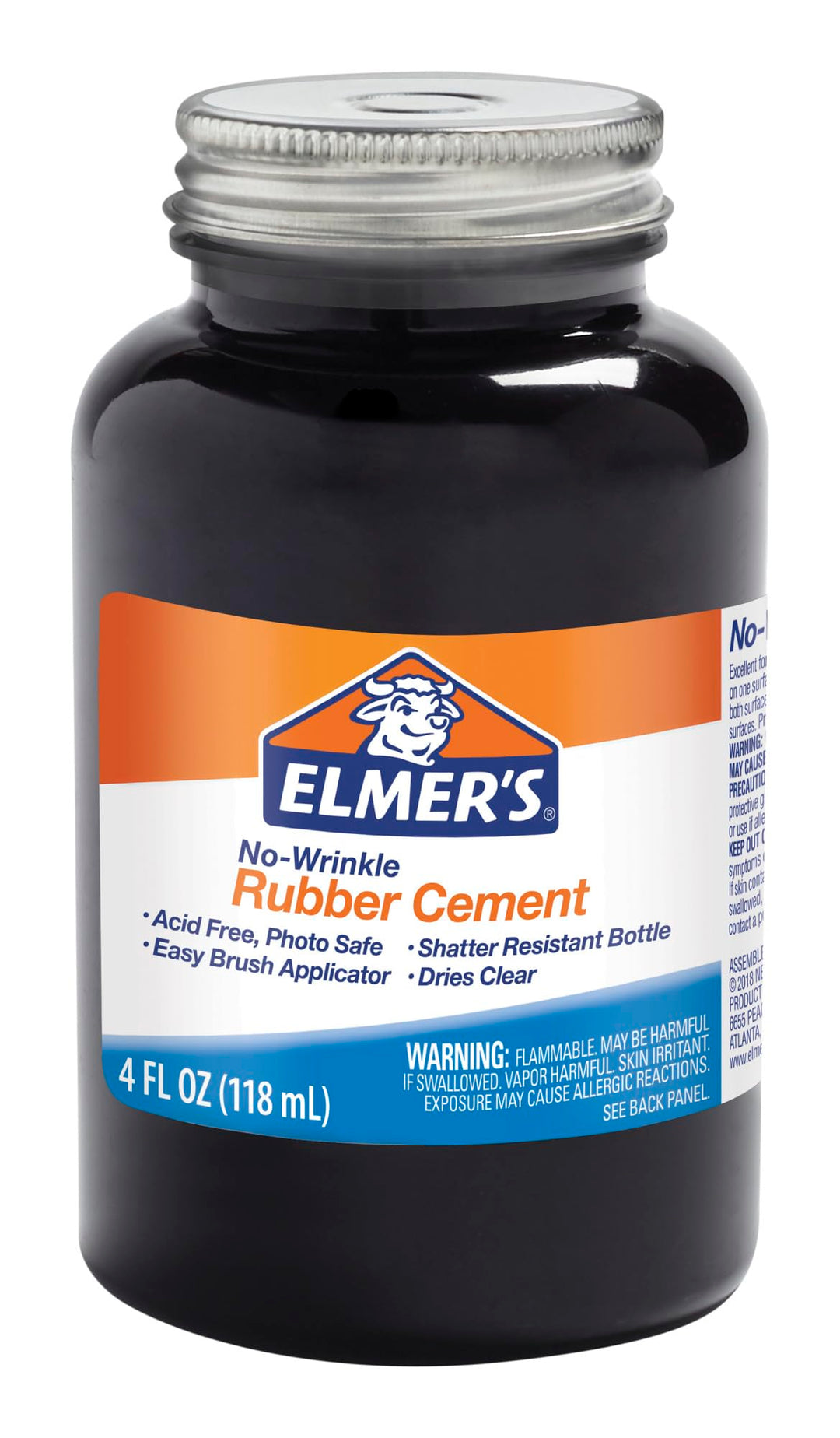 Elmer&#39;s No-Wrinkle Rubber Cement, Clear, Brush Applicator, 4 Ounce