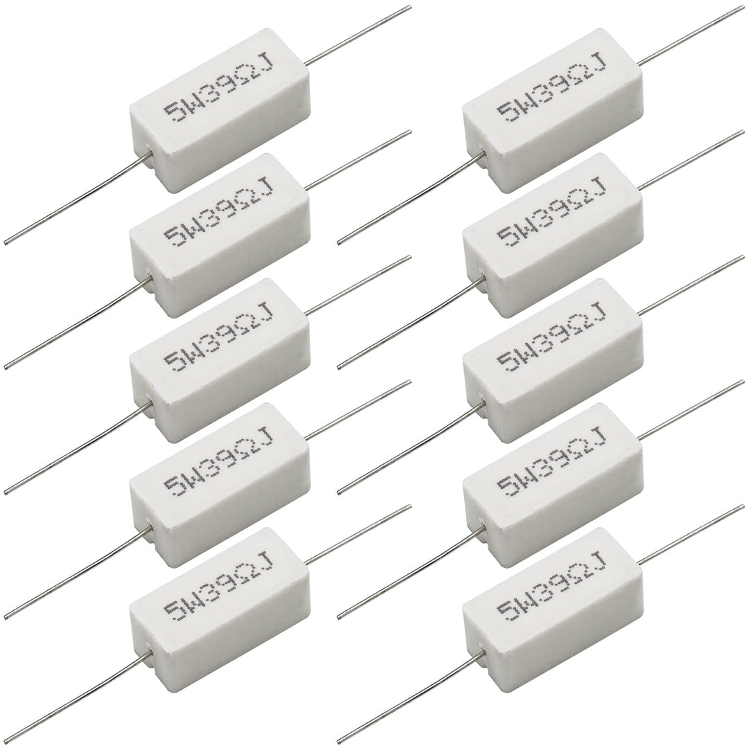 Cement Resistor,10 PCS 5W 39 Ohm 5% Axial Lead Wire Resistor White Wound Fixed Ceramic Cement Resistors Wirewound Cement Power Resistors Flame Heat Moisture Resistance Precharge Horizontal Resistors